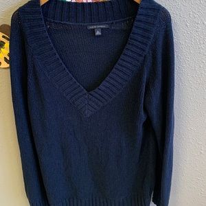 Banana Republic cotton/Nylon V-neck Sweater navy Blue